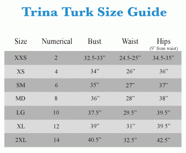 Trina Turk Swimwear Size Chart 2 Trina Turk Bademode Größentabelle 2
