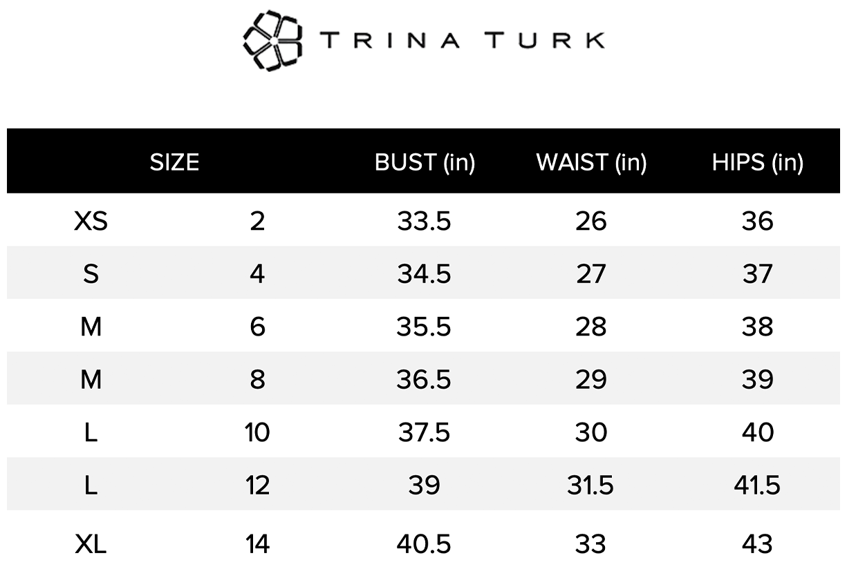 Trina Turk Swimwear Size Chart Größentabelle für Badebekleidung von Trina Turk