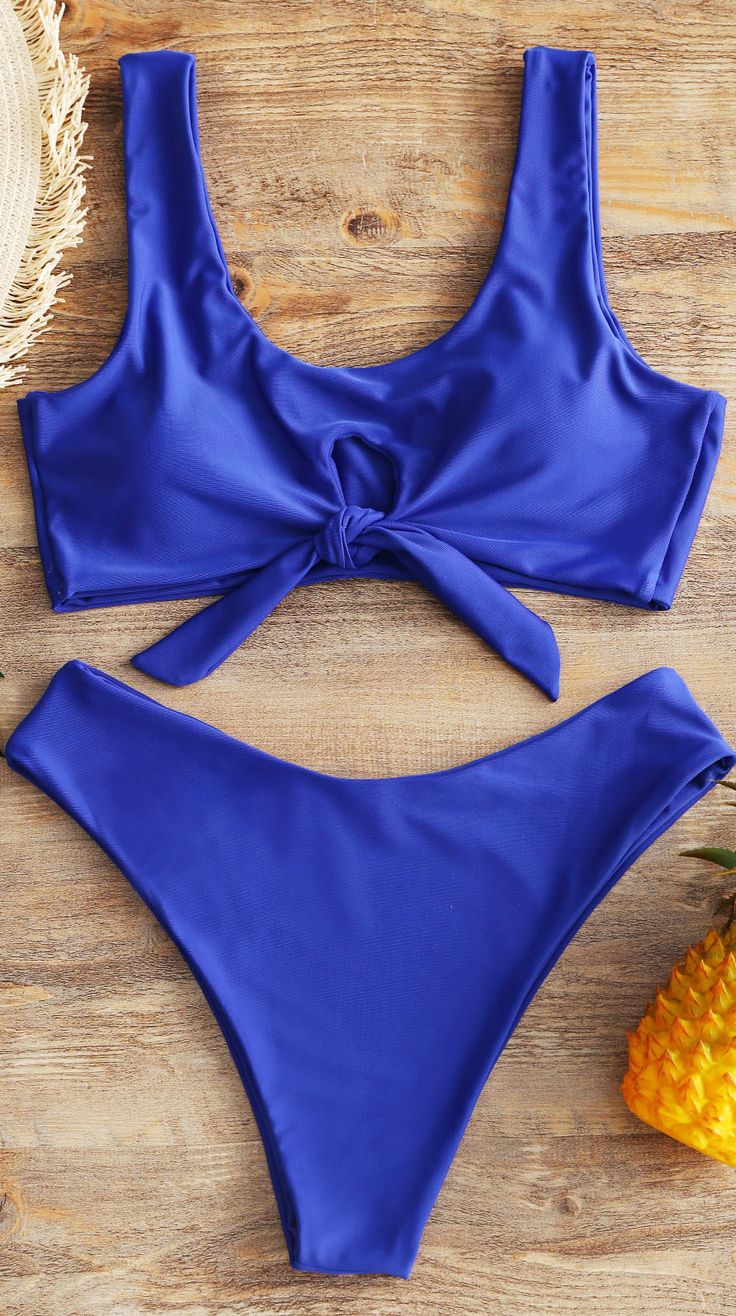 Bikini Kaki Tinggi Dua Potong Biru